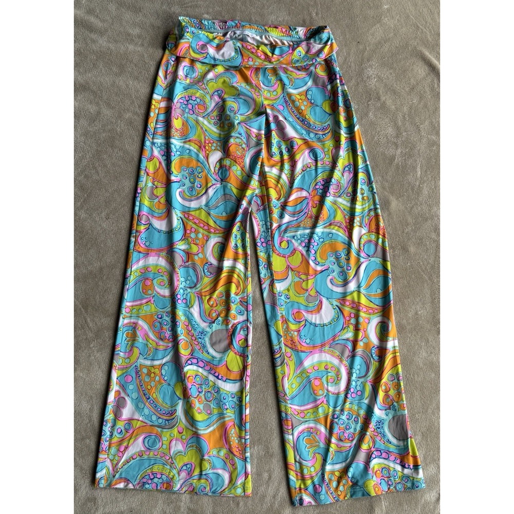 Trina Turk Women Fan Fair Swim cover Up Pants Size M Wide Leg Festival Disco Fun
